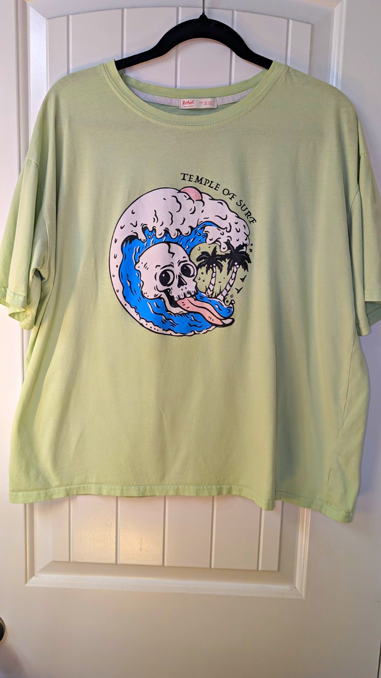 ROMWE Green Graphic Skull Crew Neck Short Sleeve Relaxed T-Shirt Womens L